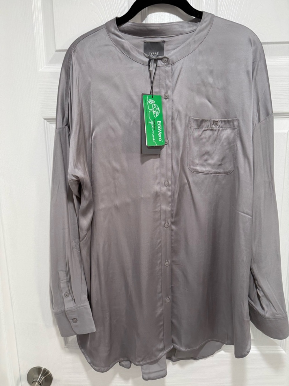 Lysse Silver-Gray Satin Button-Front Shirt M NWT